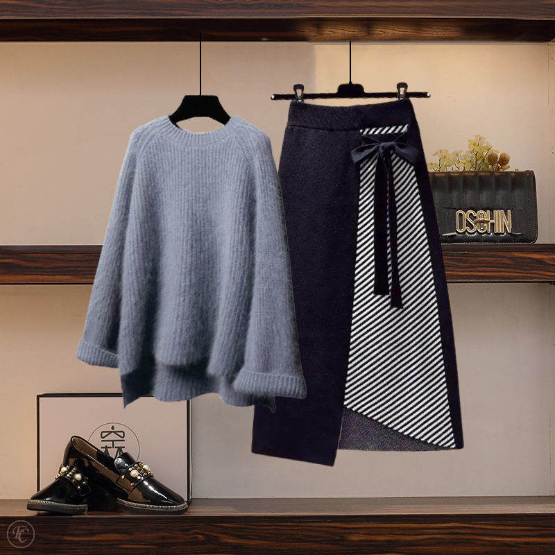 グレー/ニット・セーター+ブラック01/スカート