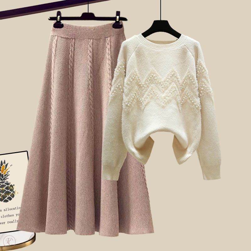 アイボリー/セーター＋コーヒー/スカート