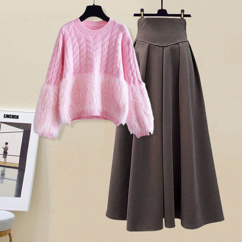 ピンク／セーター＋コーヒー/スカート