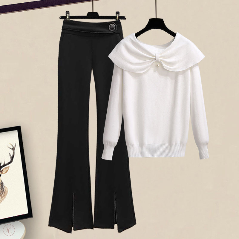 ホワイトセーター+ブラックパンツ/セット