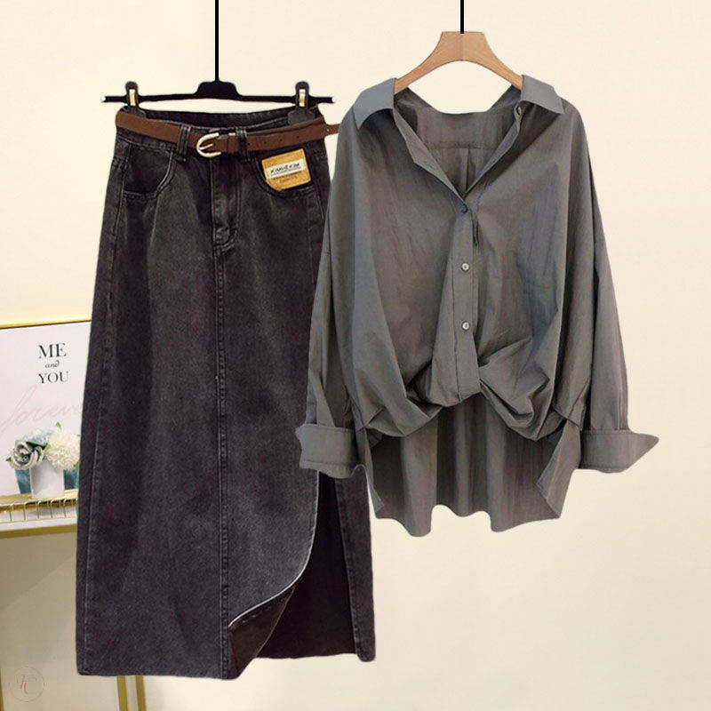 グレー/シャツ+ブラック/スカート