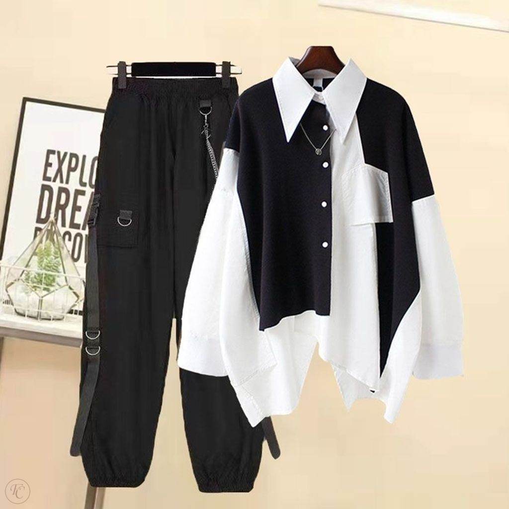 ブラック+ホワイトシャツ＋パンツ/セット