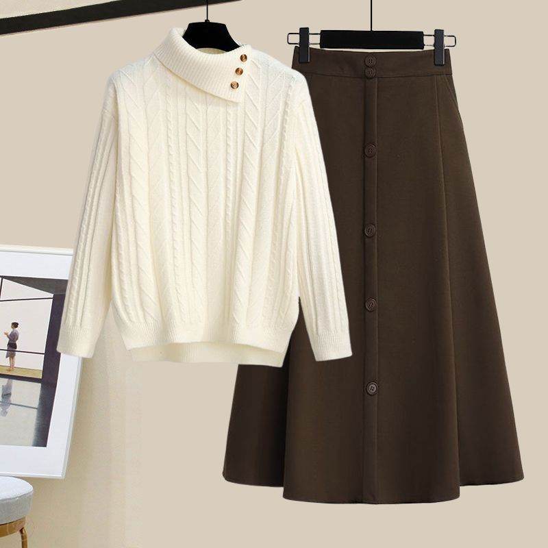 アプリコット/セーター+コーヒー/スカート